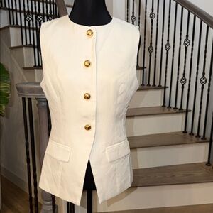 NWOT Commense Elegant White Sleeveless Top Vest with Gold Buttons (Medium)